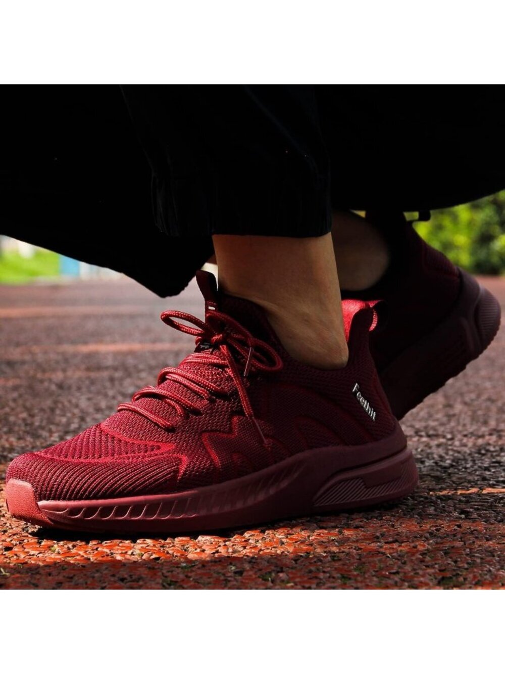 Women's Burgundy Mesh Lightweight Slip on Sneakers for Travel Athletic Shoes - Picture 3 of 6